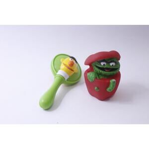 1980s Sesame Street, Bert and Ernie Baby Rattle, Oscar the Grouch Squeak Toy,